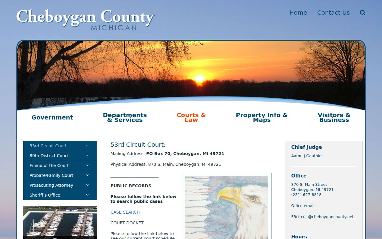 Cheboygan County court docket access for 53rd Circuit Court records