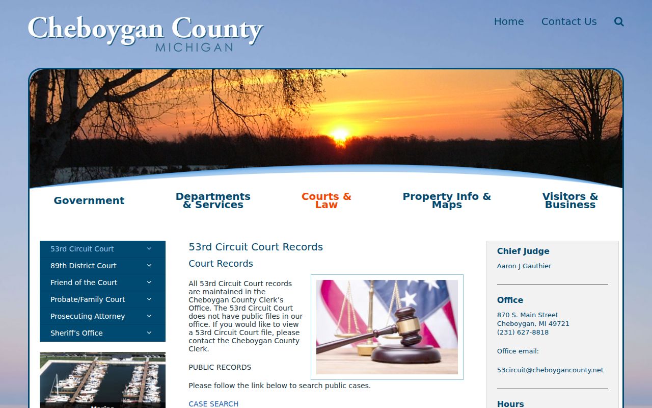 Cheboygan civil docket access through the 53rd Circuit records clerk