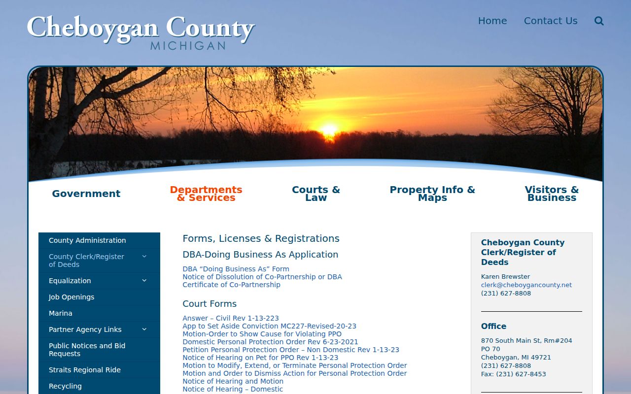 Cheboygan court records County Clerk forms for Circuit Court requests