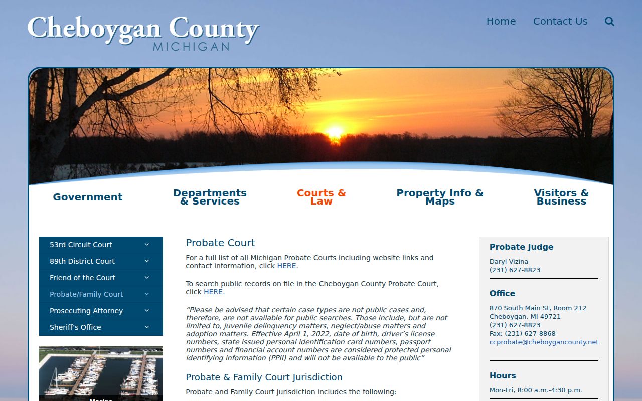 Cheboygan County court docket Probate and Family Court information
