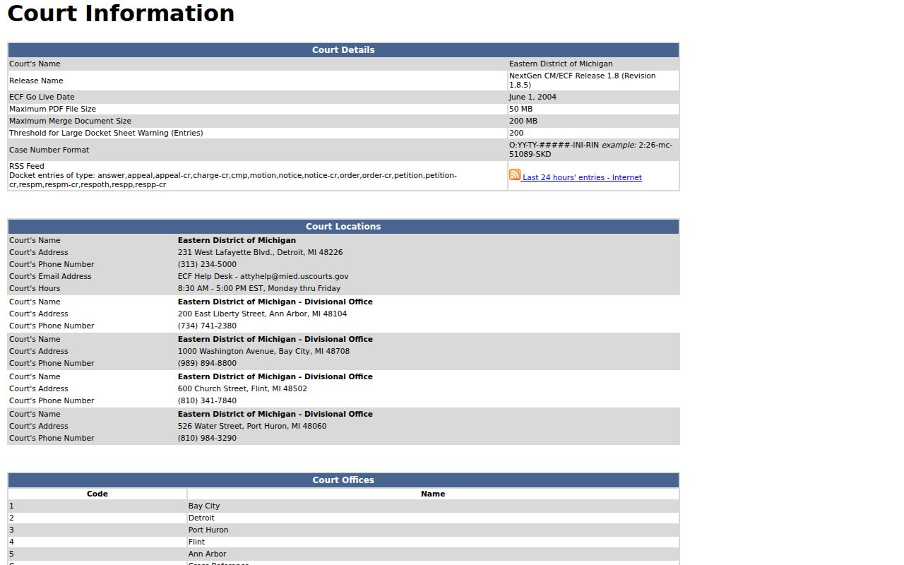 Cheboygan County case search federal Bay City CM ECF access