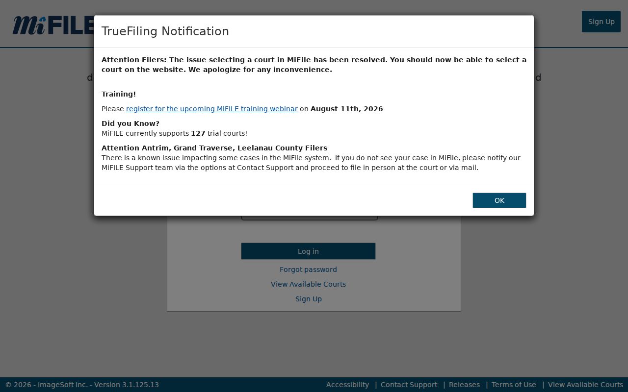 Cheboygan County case filing access through Michigan MiFILE